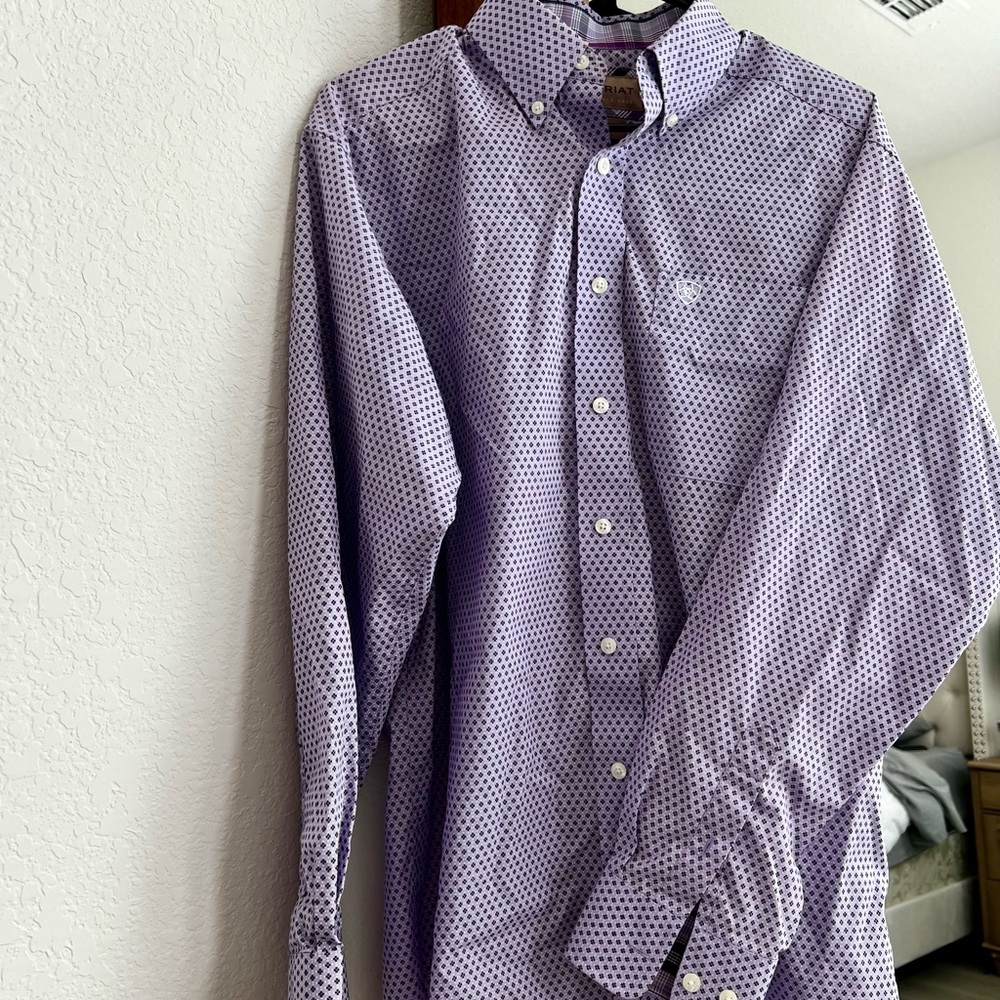 Ariat Men's Light Purple Patterned Button Down Sh… - image 1